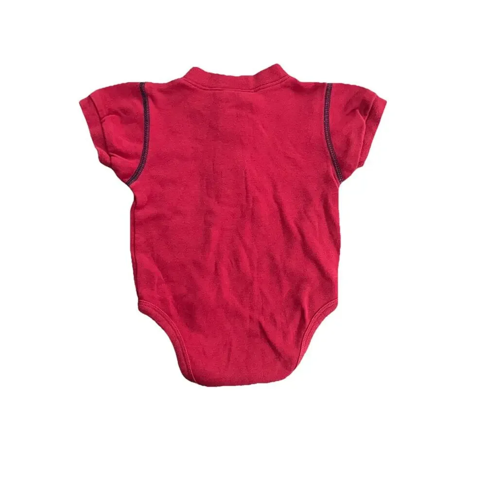Vintage Baby B’gosh Red Henley Bodysuit 6-9 Months Short Sleeve Cotton One Piece